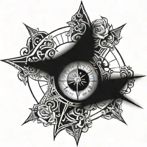 Eye Clock Compass Rose With Intricate Details