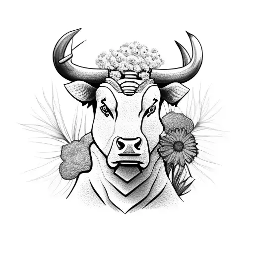 A Majestic Bull Standing Amidst A Field Of Vibrant Flowers