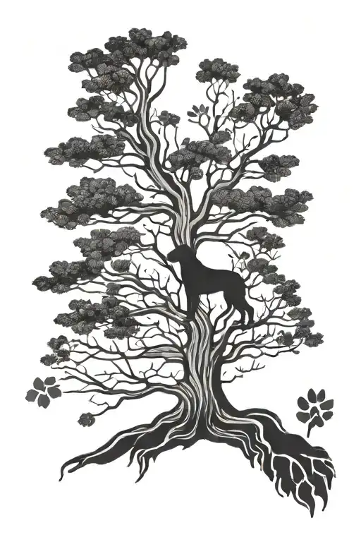 Large Tree With Dog Paw Infront Of It