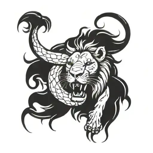 Lion Fights Snake