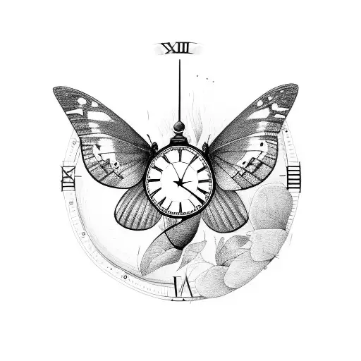 Just The Clock Hand With Moth's Wing Like They Are Replacing The Body Of The Moth