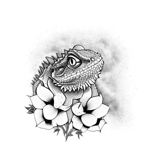 A Bearded Dragon Within Flowers