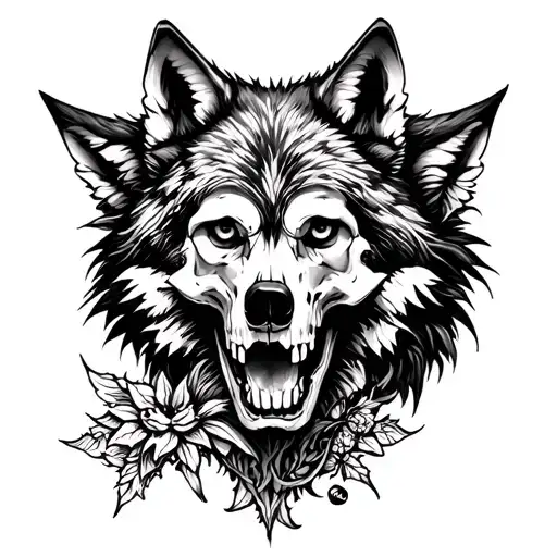 Tattoo Sleeve On The Shoulder Wolves On The Forearm Of The Skull