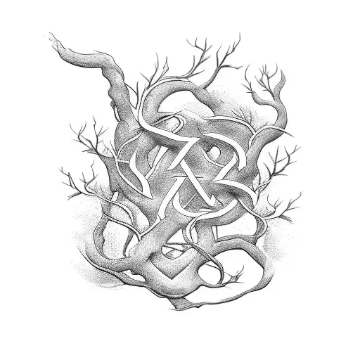 Tattoo With The Letter S N And P Intertwined In The Roots Of A Tree That Symbolizes Life