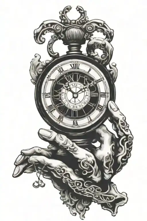 Clock And Praying Hands And Wedding Ring Intertwined
