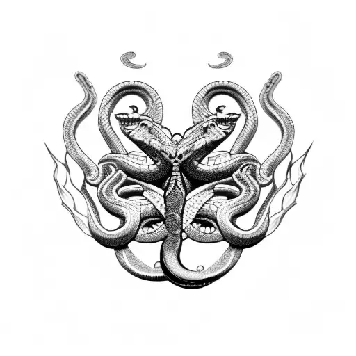 Snake Mixed With Trident Of Poseidon For Neck Tatto