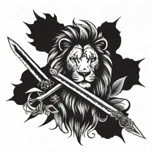 Lion And Two Prong Sword