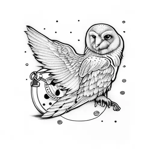 Barnowl With Pocket Watch And Moon