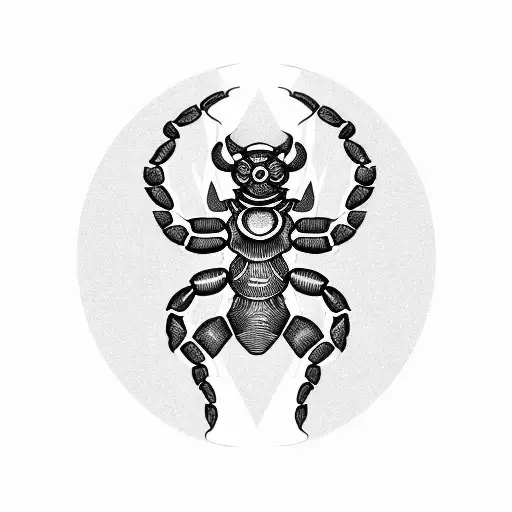 Scorpion Surrounded By Southern Cross Star Patterns In Blackwork Style