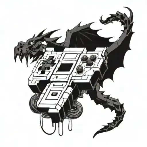 A Pixelated Video Game Controller Intertwined With A Dragon For A Dungeons And Dragons Themed