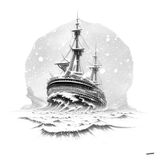 A Snow-covered Shipwreck Guarded By A Kraken Emerging From The Depths
