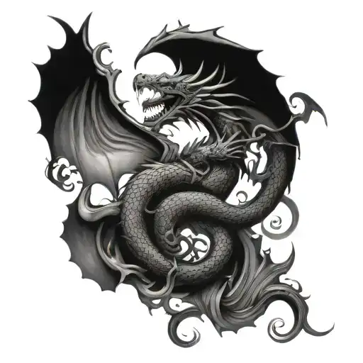 Dragon Wrapping Wings Around Yin