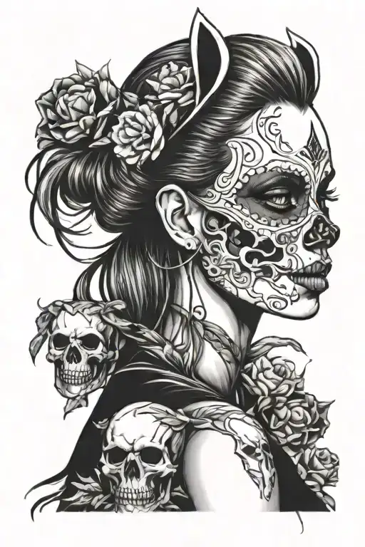 Girl W Mask And Skull