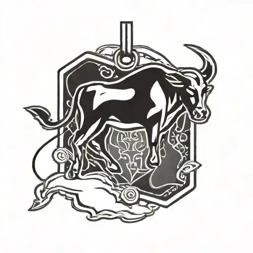A Stylized Military Dog Tag Design With A Silhouette Of A Bull