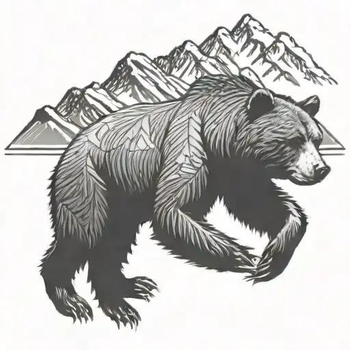 Running Grizzly Bear With Mountains