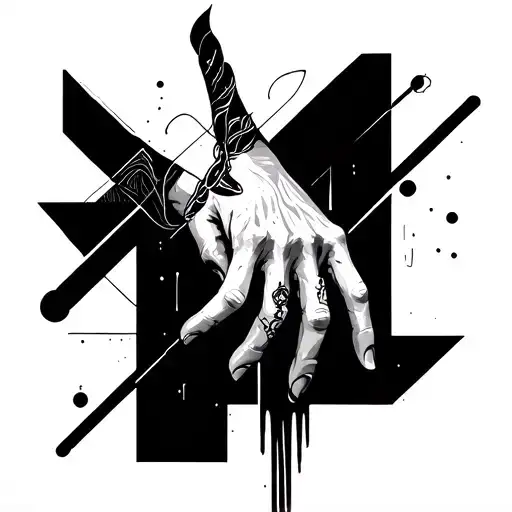 Dark Tattoo With An Image Of A Hand And Abstract Patterns