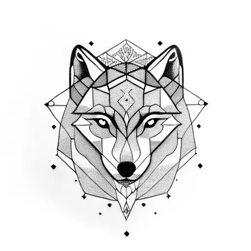 A Geometric Wolf Head With Nordic Patterns