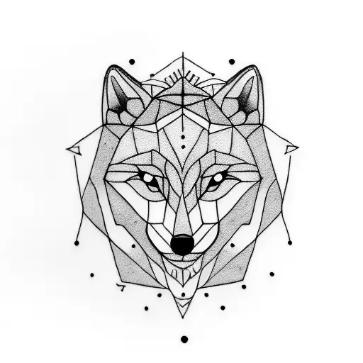 A Geometric Wolf Head With Nordic Patterns