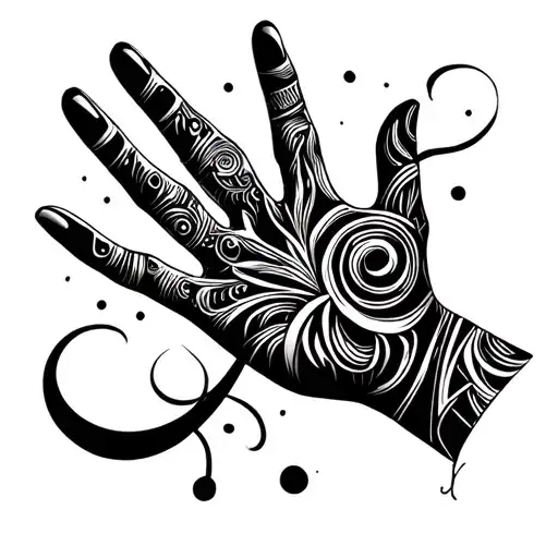 Dark Tattoo With An Image Of A Hand And Abstract Patterns