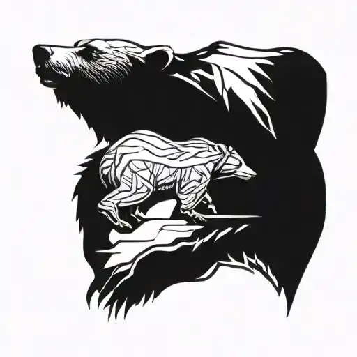 Running Grizzly Bear With Large Mountains