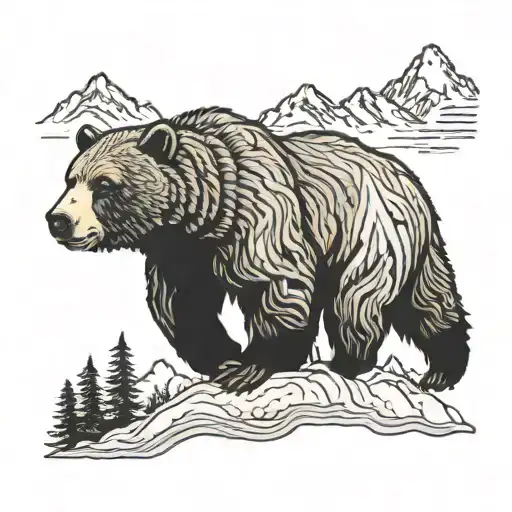 Running Grizzly Bear With Mountains In Background