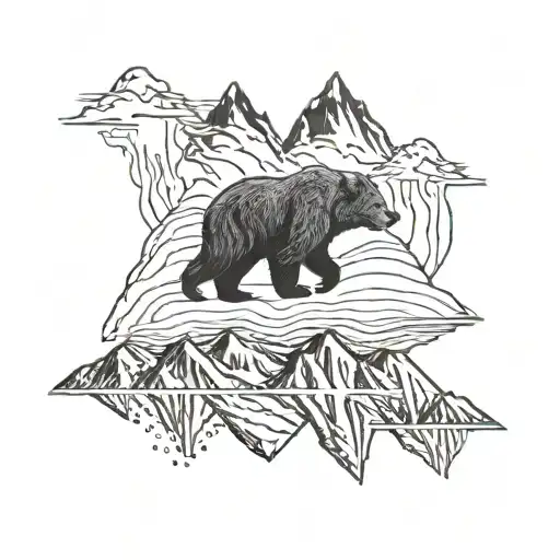 A Grizzly Bear Running With Large Mountains In The Background