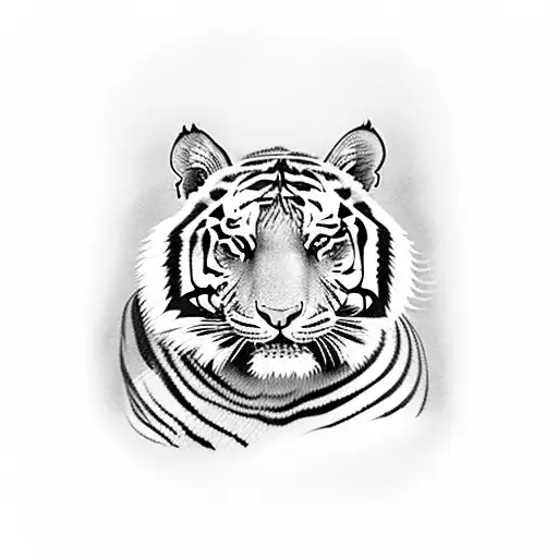 A Tiger Tattoo With A Quote Ribbon Wrapping Around It Saying 'The End Is Never The End'