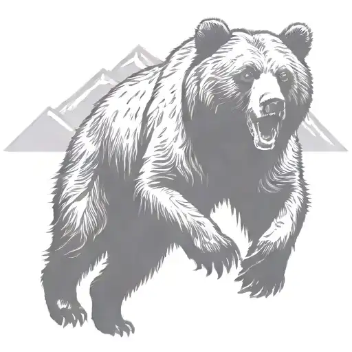 Running Grizzly Bear With Mountains