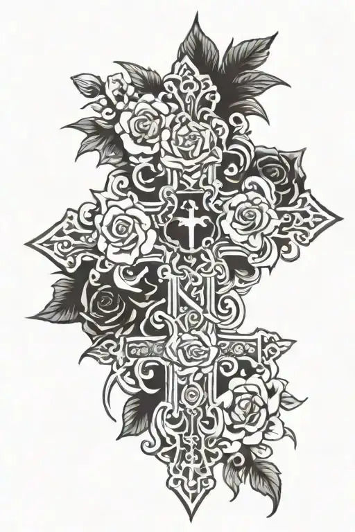 Chrome Hearts Cross With Slight Roses And Crown Of Thorns