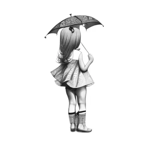 A Little Girl Holding An Umbrella