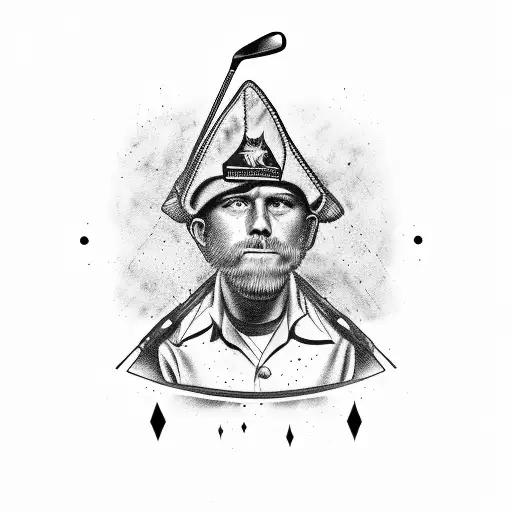 Us Army Veteran With A Golf Club And A Military Helmet