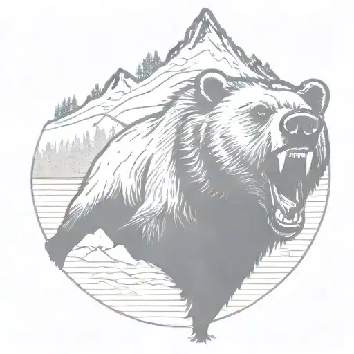 Roaring Grizzly Bear Running Through The Woods