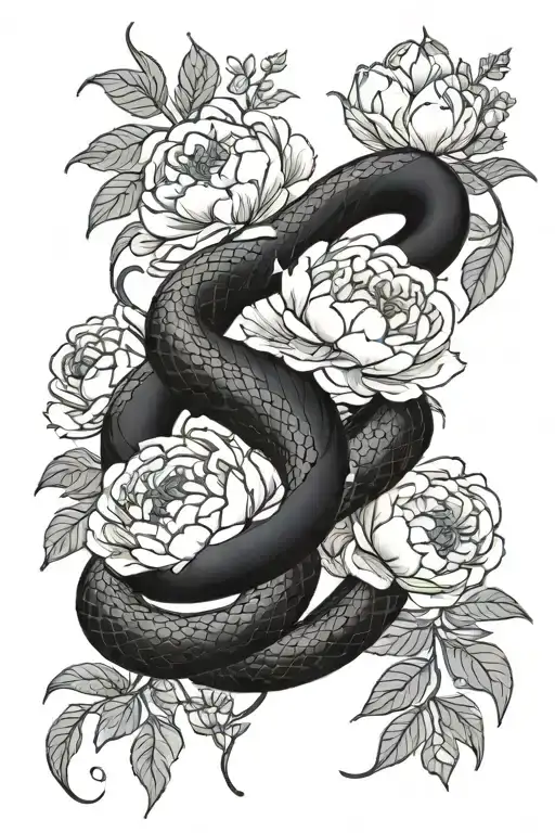 Black Snake Wrapped With Peony