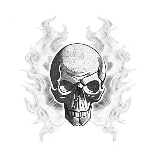 A Menacing Skull Emerging From A Cloud Of Smoke In A Blackwork Style