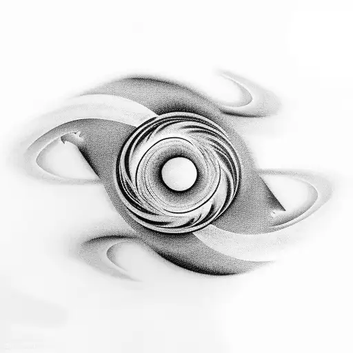 A Surreal Black And Grey Tattoo Of A Sunset Merging Into A Black Hole