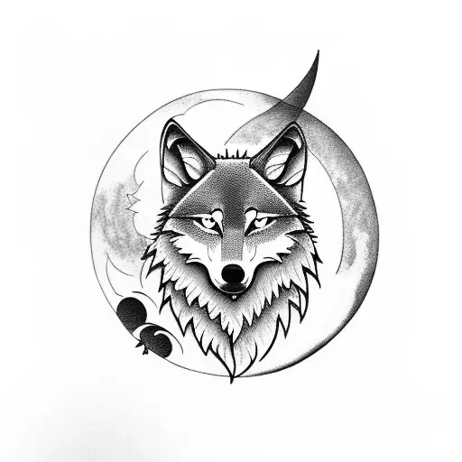 Wolf In The Wood And Moon