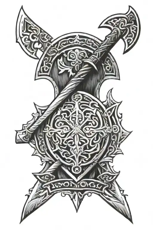 Slavic Theme Shield Spear Axe Sword