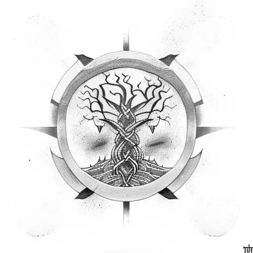 Vikings Symbols With Tree In Thunder