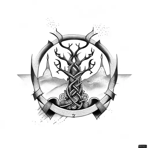 Vikings Symbols With Tree In Thunder