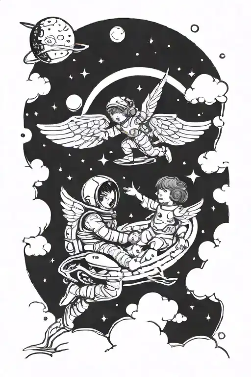 Child In Space With An Angel Watching Him