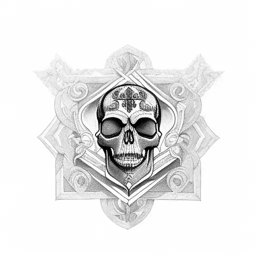 Design A Blackwork Tattoo With A Skull Surrounded By Ecclesiastical Latin Phrases