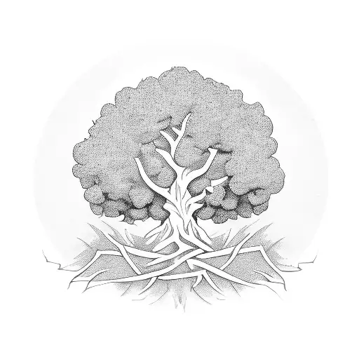 Tree With Initials And Symbols In The Roots And Branches