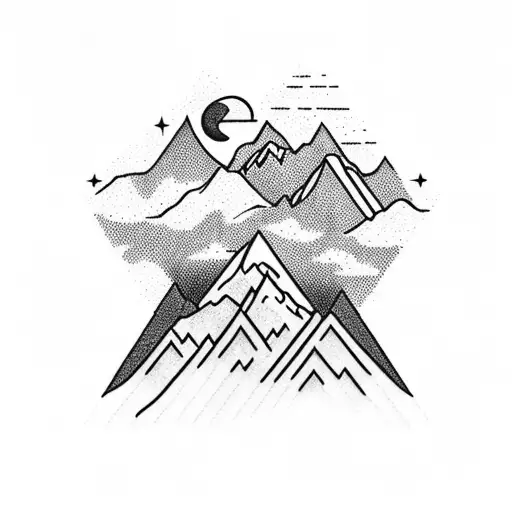 Two Mountain Peaks With Three Stars Above