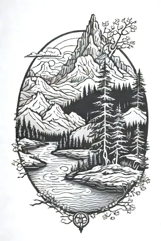 End Of A River Mountain Forest Landscape