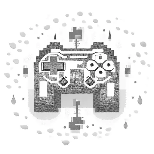A Pixelated Gaming Controller Surrounded By Raindrops