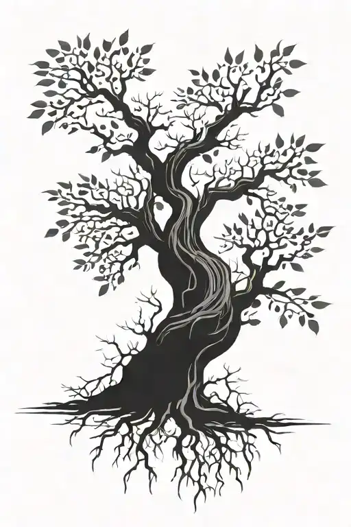 Tree Without Leaves And Roots Growing Turning From Organic