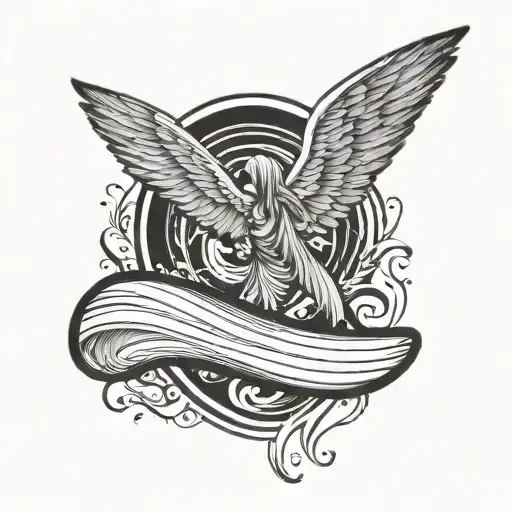 Angel Wings Guarded By Surf Board Design