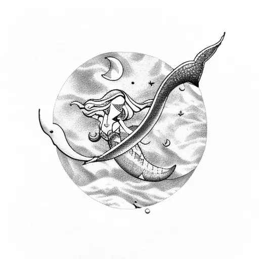 A Mermaid Tail Wrapped Around A Crescent Moon