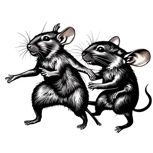 8 Small Rats Dancing In Line