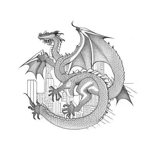 Dragon Flying Over A City Skyline